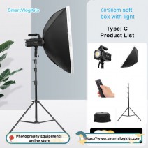 200W Studio COB Light with 60x90cm soft light box Continuous LED Lighting with Wireless Remote for Portrait Wedding Outdoor Shooting YouTube Videos Tiktok