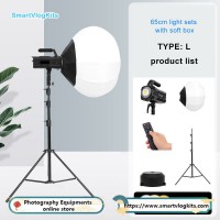 200W Dimmable Studio COB Light with 65cm spherical soft light box Photography Dimmable Lighting with Bowens Mount Lantern Softbox Video Lighting Kit for YouTube Outdoor Studio