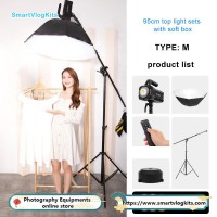 200W Studio COB Light with 95cm top soft light box Continuous LED Lighting with Wireless Remote for Portrait Wedding Outdoor Shooting YouTube Videos Tiktok