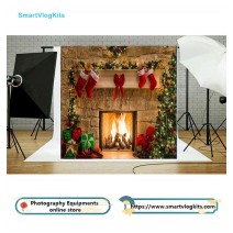 210x150cm 7X5FT Christmas Themed Fireplace Vinyl Photography Backdrop Photo Background Studio Prop