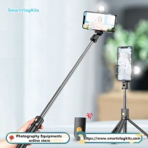bluetooth Extendable Lightweight Selfie Stick rod Tripod with Wireless Remote control Compatible with all smart phones for YouTube Facebook Live Stream TikTok Video Recording Vlog
